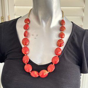 Venetian Red Bead and Gold Necklace